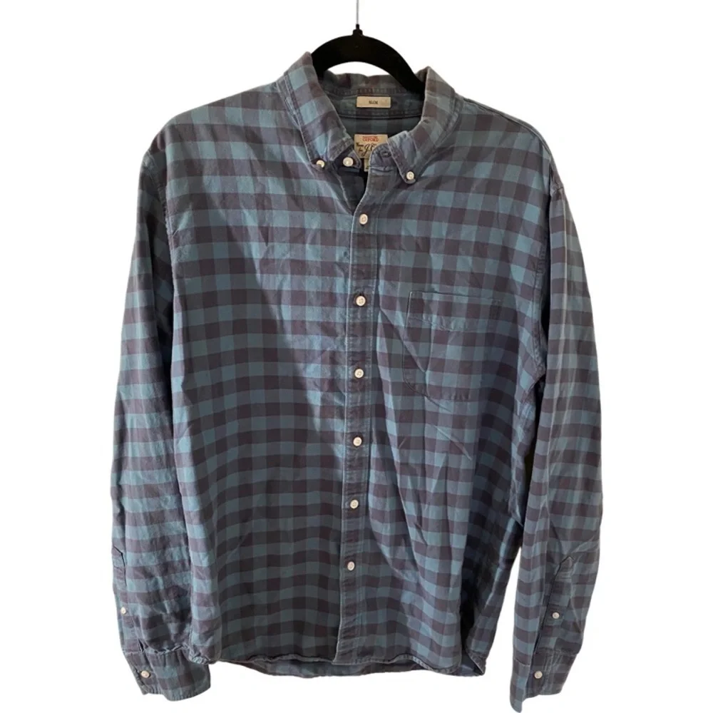 J. Crew Slim All Cotton Oxford. Size L. Blue plaid. Button-down. Vintage.
